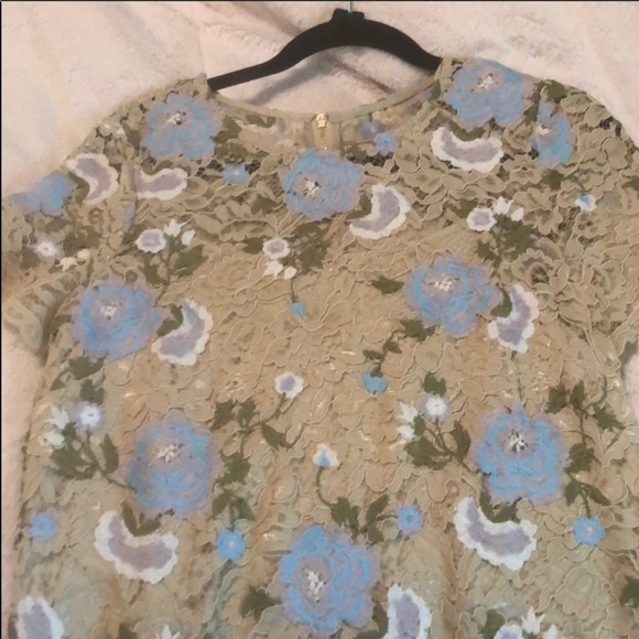 Calvin Klein Lace Dress Beige Floral Short Sleeve - Picture 3 of 8